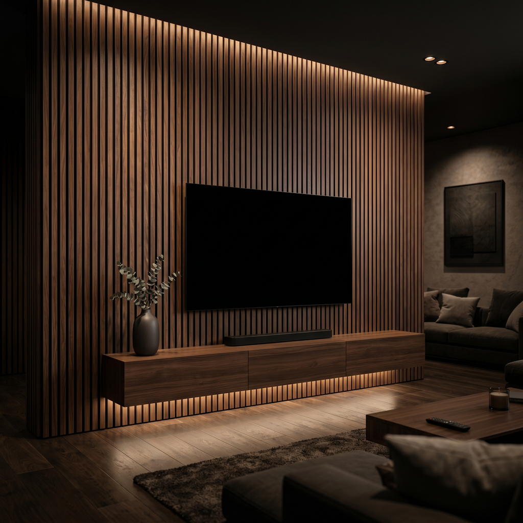 Brunello Premier — Walnut Acoustic Wall Panel 270 × 110 cm